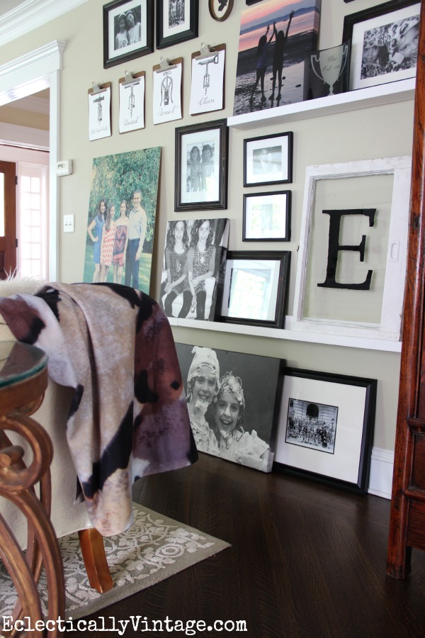 Eclectic gallery wall picture ledge